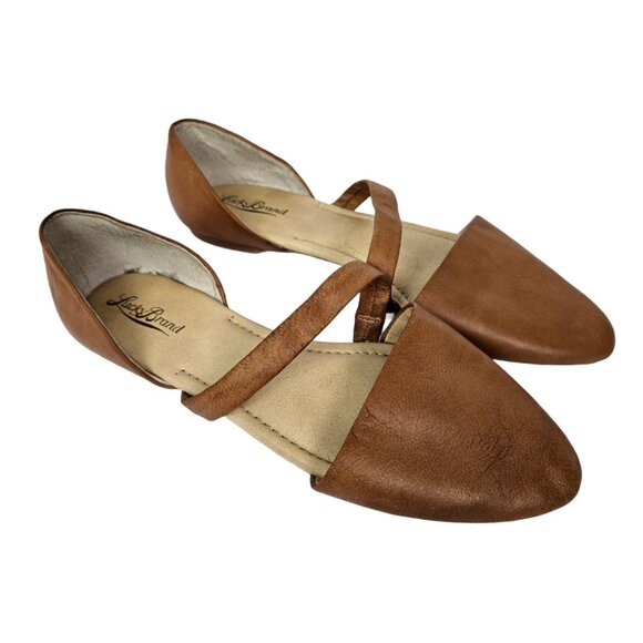 Lucky Brand Allways Camel Tan Leather Mary Jane Almond Toe Flat 7.5 - Picture 1 of 9